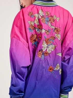 silence + noise Pink to Purple Ombre Embroidered Bomber Jacket